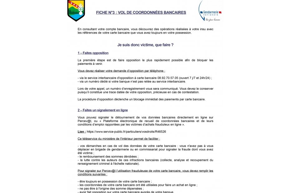 Fiches conseils de la gendarmerie  départementale des Vosges contre les attaques frauduleuses et malveillantes sur internet